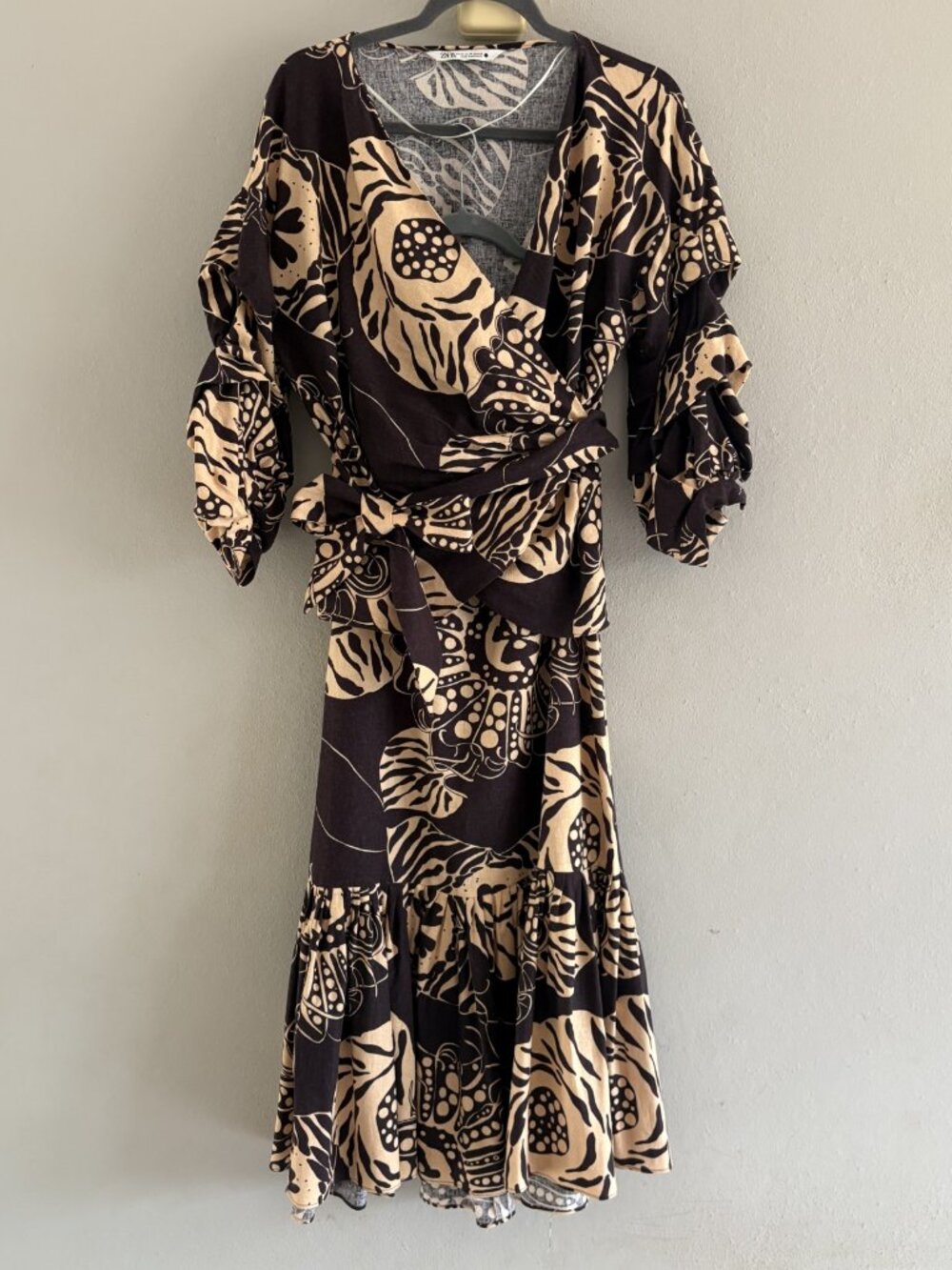 Zara Printed Linen Blend 2-Piece Set - Wrap Top & Maxi Skirt